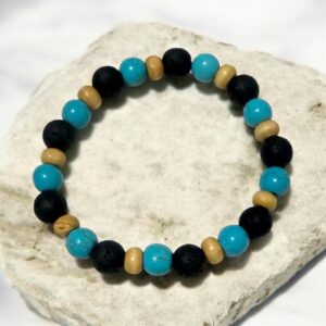 Pulsera de lava,turquesina y madera